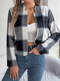 Plaid Open Front Long Sleeve Jacket