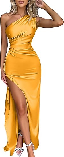 Women's Sexy One Shoulder High Split Cocktail Wedding Party Maxi Dress   Divahotcouture
