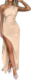 Women's Sexy One Shoulder High Split Cocktail Wedding Party Maxi Dress