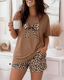 2 Pieces Outfit Letter Print Short Sleeve Top and Elastic Waist Shorts Set Casual Tie Dye Print Pajamas Set with Pockets