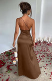 Women's Sexy One Shoulder High Split Cocktail Wedding Party Maxi Dress