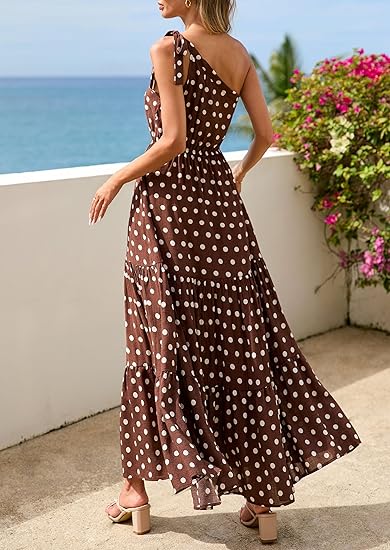Women's Summer Floral One Shoulder Maxi Dress Knot Ruffle Boho Beach V – Divahotcouture