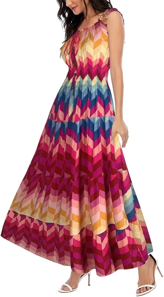 Women's 2026 Summer Boho Floral Print Tiered Casual Flowy Long Maxi Dr   Divahotcouture