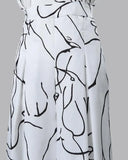 Abstract Figure Print Wide Leg Jumpsuit