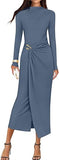 Women's 2025 Fall Long Sleeve Bodycon Dress Mock Neck Wedding Guest Cocktail Party Long Midi Dresses