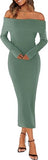 Women's Winter Off Shoulder Bodycon Sweater Dress 2026 Spring Formal Long Sleeve Elegant Club Party Midi Dresses