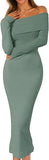 Women's Winter Off Shoulder Bodycon Sweater Dress 2026 Spring Formal Long Sleeve Elegant Club Party Midi Dresses