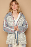 POL Embroidered Lace Patch Zip Up Hooded Jacket