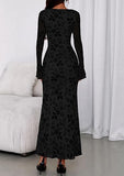 Women's Floral Bodycon Maxi Dress 2026 Spring Elegant Mesh Long Sleeve Formal Wedding Guest Cocktail Dresses