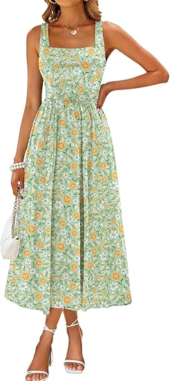 navy blue dress for baby girl Women's Summer Casual Midi Dress Spring Ruffle Sleeve V Neck A-line Flowy  Boho Swiss Dot Dresses Beige at Amazon Women's Clothing store main image 0