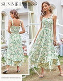 Women's 2026 Summer Floral Boho Dress Square Neck Strapped Swing A Line Sundress Beach Long Maxi Outfits