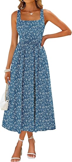 Midi Dresses for Women 2026 Spring Square Neck Tank Sleeveless A Line – Divahotcouture