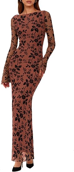 Women's Floral Bodycon Maxi Dress 2026 Spring Elegant Mesh Long Sleeve Divahotcouture Women's Floral Bodycon Maxi Dress 2026 Spring Elegant Mesh Long Sleeve Divahotcouture