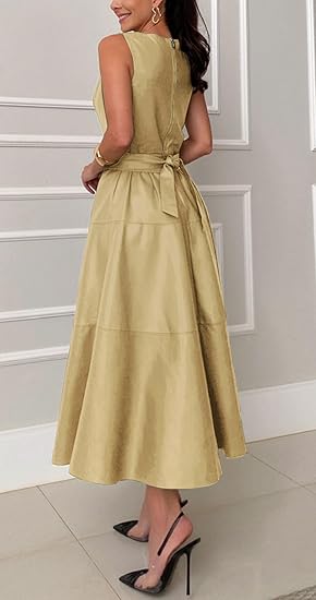 Women PU Faux Leather Sleeveless Elegant Flowy Long Dress Party Night Divahotcouture Women PU Faux Leather Sleeveless Elegant Flowy Long Dress Party Night Divahotcouture