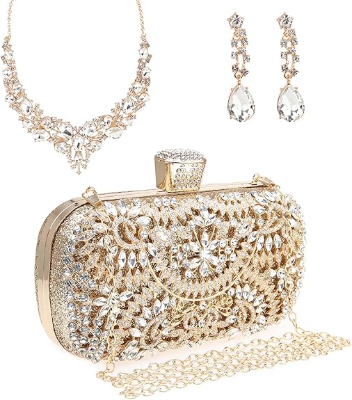Womens Sparkly Rhinestone Crystal Clutch Bag Glitter Sequin Bridal Purse Evening Handbag for Wedding Party Prom