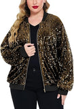 Womens Sequin Jacket Plus Size Sparkle Long Sleeve Jackets Front Zip Loose Casual Blazer Bomber Jacket with Pockets