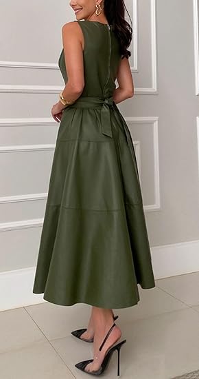 Women PU Faux Leather Sleeveless Elegant Flowy Long Dress Party Night Divahotcouture Women PU Faux Leather Sleeveless Elegant Flowy Long Dress Party Night Divahotcouture