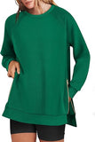 Women's Oversized Sweatshirts Crewneck Long Sleeve Tunic Pullover Shirts Side Zipper Hoodies 2025 Fall Clothes