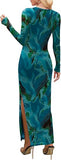 Women's Bodycon Maxi Dress Fall Fashion Long Sleeve Floral Print Tight Fitted Party Club Ruched Dresses