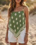 Women's Seashell & Starfish Print Cami Top Adjustable Spaghetti Strap Square Neck Tank Backless Tied Detail Vacation Beaded Top(shipping 15-20 Days)