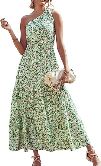 Women's Summer Floral One Shoulder Maxi Dress Knot Ruffle Boho Beach V –  Divahotcouture