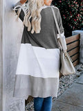 Womens Boho Open Front Cardigan Colorblock Long Sleeve Loose Knit Lightweight Sweaters