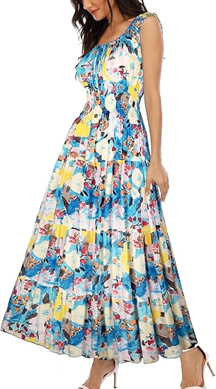 Women's 2026 Summer Boho Floral Print Tiered Casual Flowy Long Maxi Dress