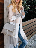 Womens Boho Open Front Cardigan Colorblock Long Sleeve Loose Knit Lightweight Sweaters