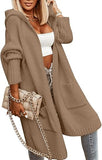Womens Long Cardigans Cable Knitted Open Front Oversized Hooded Outerwear Sweater Coat