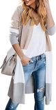 Womens Boho Open Front Cardigan Colorblock Long Sleeve Loose Knit Lightweight Sweaters