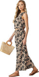 Two Piece Sets for Women Sleeveless Crop Top Wide Leg Pants Sweat Set