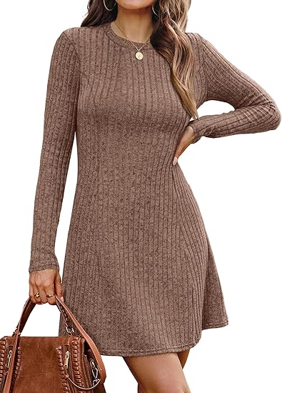 Fall Dresses for Women  Long Sleeve Crew Neck Sweater Dress