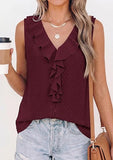 Womens Tank Tops 2026 Summer Dressy Casual Blouses Sleeveless Ruffle V Neck Swiss Dot Button Down Work Shirts