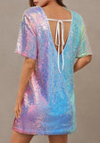 Women's Crew Neck Sequin Dress for Women Sexy V Neck Shirt Dresses Sparkly Shift Mini Dress