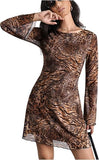Women's Leopard Print Mini Dress  Bell Long Sleeve Cheetah Short Dresses Going Out Fall