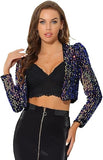 Women's Sequin Shrug Open Front Collarless Glitter Sparkly Crop Blazer Jacket(up to 3XL)