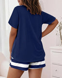 2 Pieces Outfit Letter Print Short Sleeve Top and Elastic Waist Shorts Set Casual Tie Dye Print Pajamas Set with Pockets