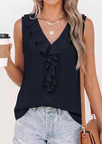 Womens Tank Tops 2026 Summer Dressy Casual Blouses Sleeveless Ruffle V Neck Swiss Dot Button Down Work Shirts