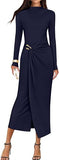 Women's 2025 Fall Long Sleeve Bodycon Dress Mock Neck Wedding Guest Cocktail Party Long Midi Dresses