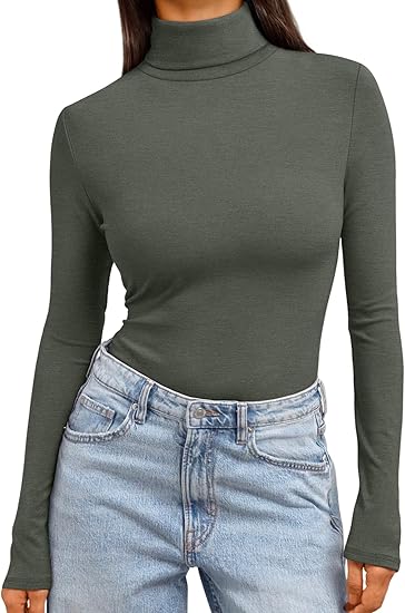 Women's Turtleneck Long Sleeve Shirts Fall Fashion Basic Thermal Underwear Tops Winter Clothes