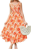 Women's 2026 Summer Floral Boho Dress Square Neck Strapped Swing A Line Sundress Beach Long Maxi Outfits