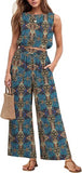 Two Piece Sets for Women Sleeveless Crop Top Wide Leg Pants Sweat Set