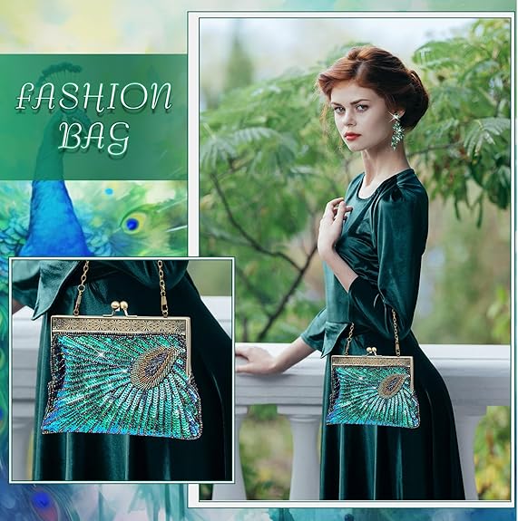 Peacock Purses Peacock Earrings Peacock Clutch Bags Dangle Earrings Women's Evening Handbags for Parties Wedding