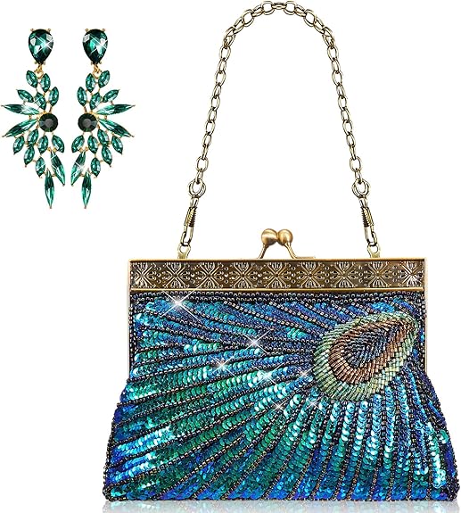 Peacock Purses Peacock Earrings Peacock Clutch Bags Dangle Earrings Women's Evening Handbags for Parties Wedding