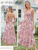 Women's 2026 Summer Floral Boho Dress Square Neck Strapped Swing A Line Sundress Beach Long Maxi Outfits