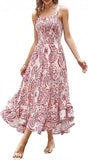 Women's 2026 Summer Floral Boho Dress Square Neck Strapped Swing A Line Sundress Beach Long Maxi Outfits
