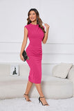 Women's Mock Neck Side Slit Ruched Bodycon Cocktail Party Wedding Guest Midi Dress