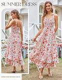 Women's 2026 Summer Floral Boho Dress Square Neck Strapped Swing A Line Sundress Beach Long Maxi Outfits