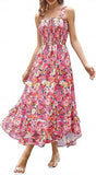 Women's 2026 Summer Floral Boho Dress Square Neck Strapped Swing A Line Sundress Beach Long Maxi Outfits