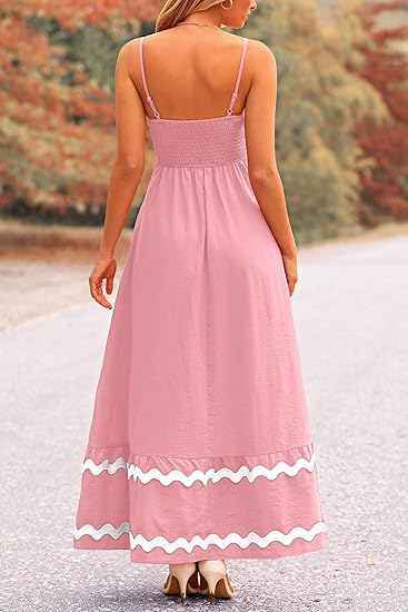 Women's 2026 Summer Flowy Maxi Dress Casual Sleeveless Spaghetti Strap Ruffle Beach Long Dresses